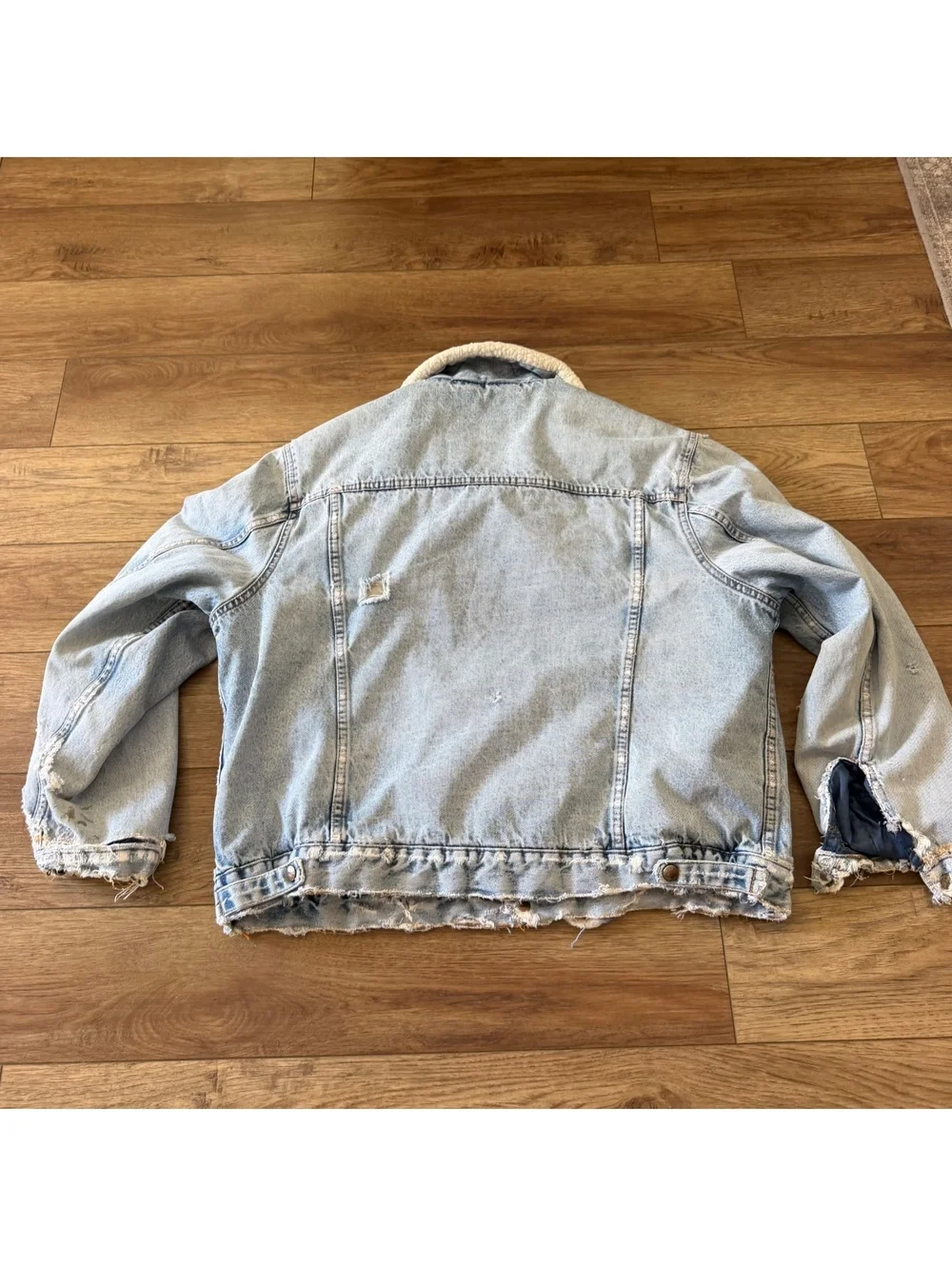 Vtg Silver Spur Western Sherpa Denim Jacket Thrashed XL